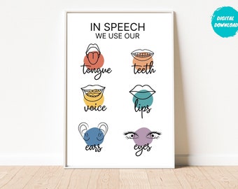 Speech Therapy Posters, Speech Therapy Office Decor, Speech Therapist, Speech Room Decor, Speech Therapy Signs, In speech we use our, SLP