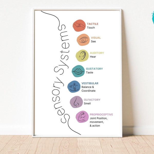 Sensory System Poster, Sensory Integration Poster, 7 Senses Therapy Poster, Special Ed Posters, Therapist Office Decor, OT Therapist Gift,