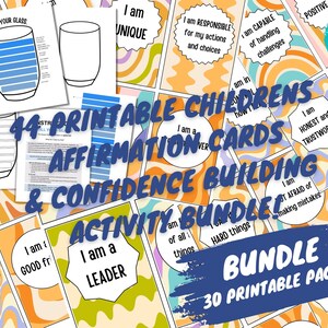 44 tarjetas de afirmación para niños imprimibles, afirmaciones positivas para niños, actividad de autoestima, creación de confianza, afirmaciones para niños