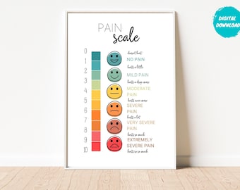 Pain Scale, Child Pain Chart, Therapy Office Poster, School Nurse sign, Rehab Pain Scale, Rate Your Pain, Gift for Doctor, Therapist, Nurse