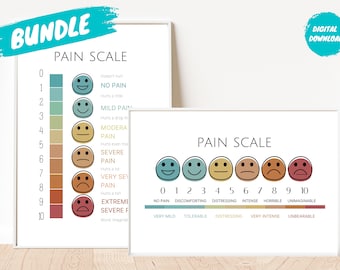 Tabla de escala de dolor: Decoración de consultorios de terapia para adultos y niños (Descarga digital)