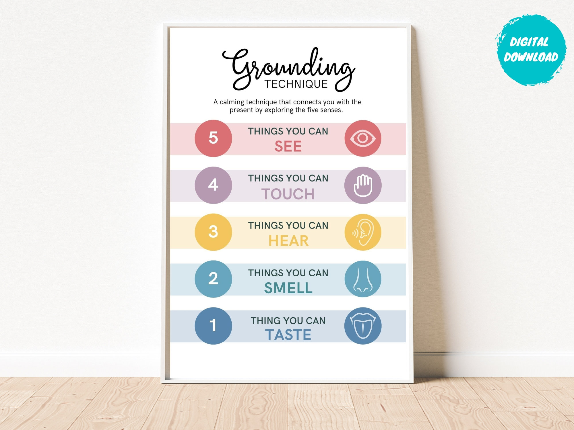 Five Senses Grounding Technique Poster Dbt Coping Skills, 41% OFF