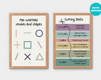 Pediatric OT Posters: Pre-Writing Strokes, Cutting Skills (Digital Download)