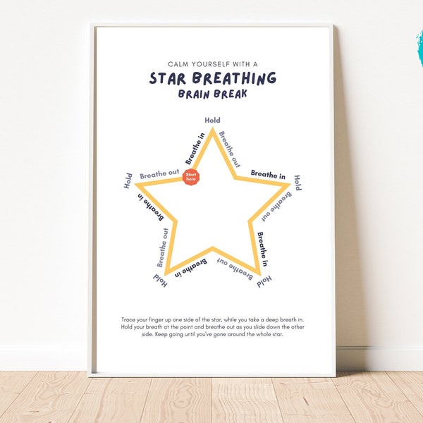 Star Breathing, Breathing Techniques, Mental Health Poster, Child Breathing Visual, Calming Techniques, Brain Break Activity, OT Posters