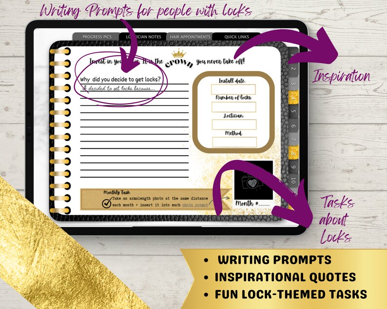 Microlocs Tool for Black Girl With Locks Digital Goodnotes Journal