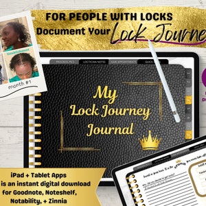 Microlocs tool for black girl with locks digital GoodNotes journal Black and gold self-care gift for black woman with Sisterlocks Dreadlocks