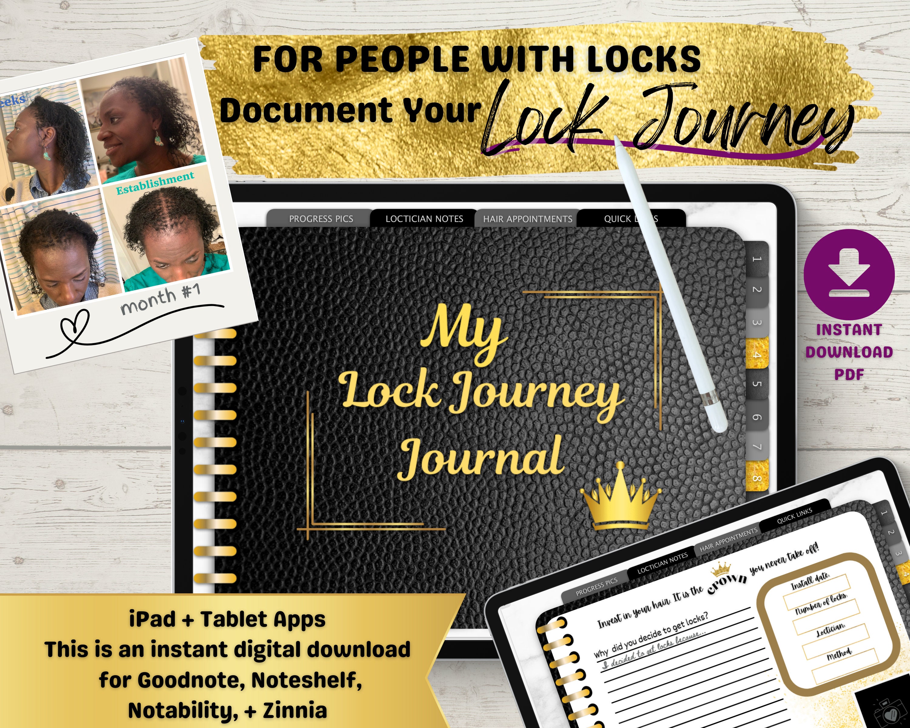 Microlocs Tool for Black Girl With Locks Digital Goodnotes Journal