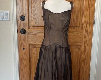 Vtg 1940s Statement Evening Gown Black Pink Dress Ghost Wearable As-Is S M
