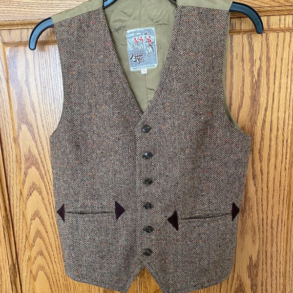 Vintage 1970s Wool Suit Vest Pockets Suede Men’s S