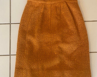 Vtg 60s Tangerine Orange Boucle Pencil Skirt XS