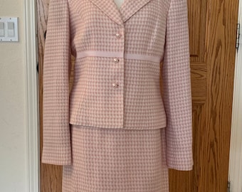Liz Claiborne 90s Y2K Clueless Pink Houndstooth Skirt Suit Set 10 M L