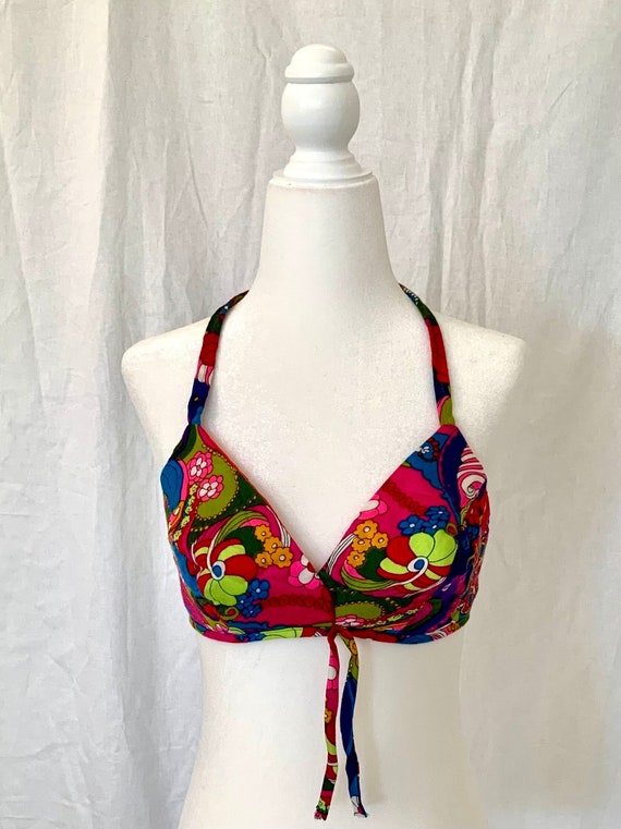 Vintage 1960s 1970s Groovy Psychedelic Halter Biki