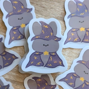 Magischer Zauberer Häschen glitzernder Vinyl Aufkleber | Bunny lover, einzigartiger Laptop Aufkleber, wasserdichte Wasserflasche, Halloween Spoopy Witchy Vibes