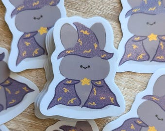 Magical Wizard Bunny Glittery Vinyl Sticker | bunny lover, unique laptop sticker, waterproof water bottle, Halloween spoopy witchy vibes