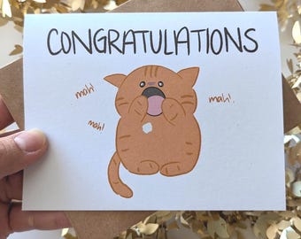 ¡Felicidades! / Tarjeta de felicitación para amantes de los gatos, celebración de graduación, tarjeta de celebración