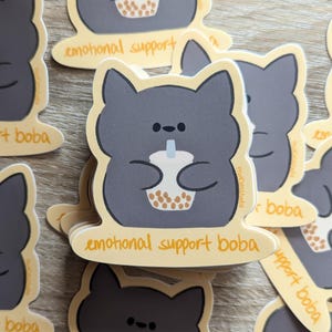 Emotional Support Boba Vinyl Sticker | unique bubble tea, boba cat sticker, laptop decal, water proof laptop decal, kawaii milk tea