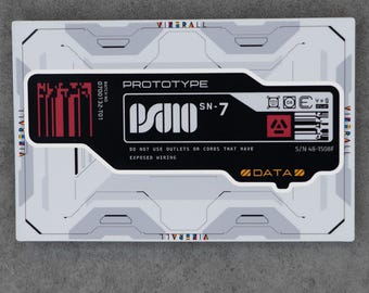 Cyberpunk Sticker, Prototype SN-7 Data Module Decal - Black, White, Red