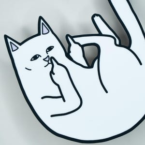 Flipping Off Cat Vinyl Sticker: Sassy Animal Decal, UV-Protected, Glossy/Matte