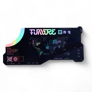 Cyberpunk Holographic Vinyl Sticker: Future Design Unit - Sci-Fi Gaming Dystopian Tech Decal, UV-Protected, Glossy/Matte