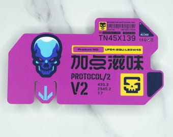 Cyberpunk Sticker, Protocol V2 Skull Tag, Mecha Panel Vinyl Decal