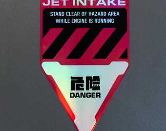 Holo Jet Intake Danger Hazard Sticker, Cyberpunk Industrial Mech Warning Vinyl Decal