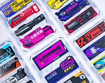 Cyberpunk Sticker Neon Set, Industrial Hardware Console Gaming Decal Set - 19 Pack