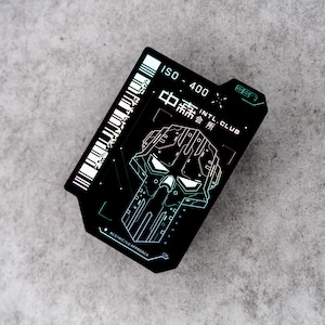 Adesivo olografico cyberpunk / Teschio ISO 400 / Decalcomania in vinile fantascientifica / 3,2x4,8" / Lucido o opaco