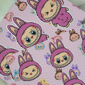 Pink Labubu Vinyl Sticker Set: UV-Protected, Glossy/Matte Decal (9 Stickers)