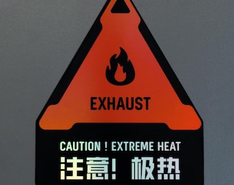 Holo Exhaust Extreme Heat Caution Sticker, Cyberpunk Industrial Warning Vinyl Decal
