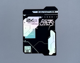 Holo Cyberpunk Futuristic UI Card Sticker, Industrial Techwear Asset Tag Vinyl Decal