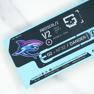 Cyberpunk Shark Vinyl Sticker: Neon Sci-Fi Gaming Dystopian Tech Decal, UV-Protected, Glossy/Matte