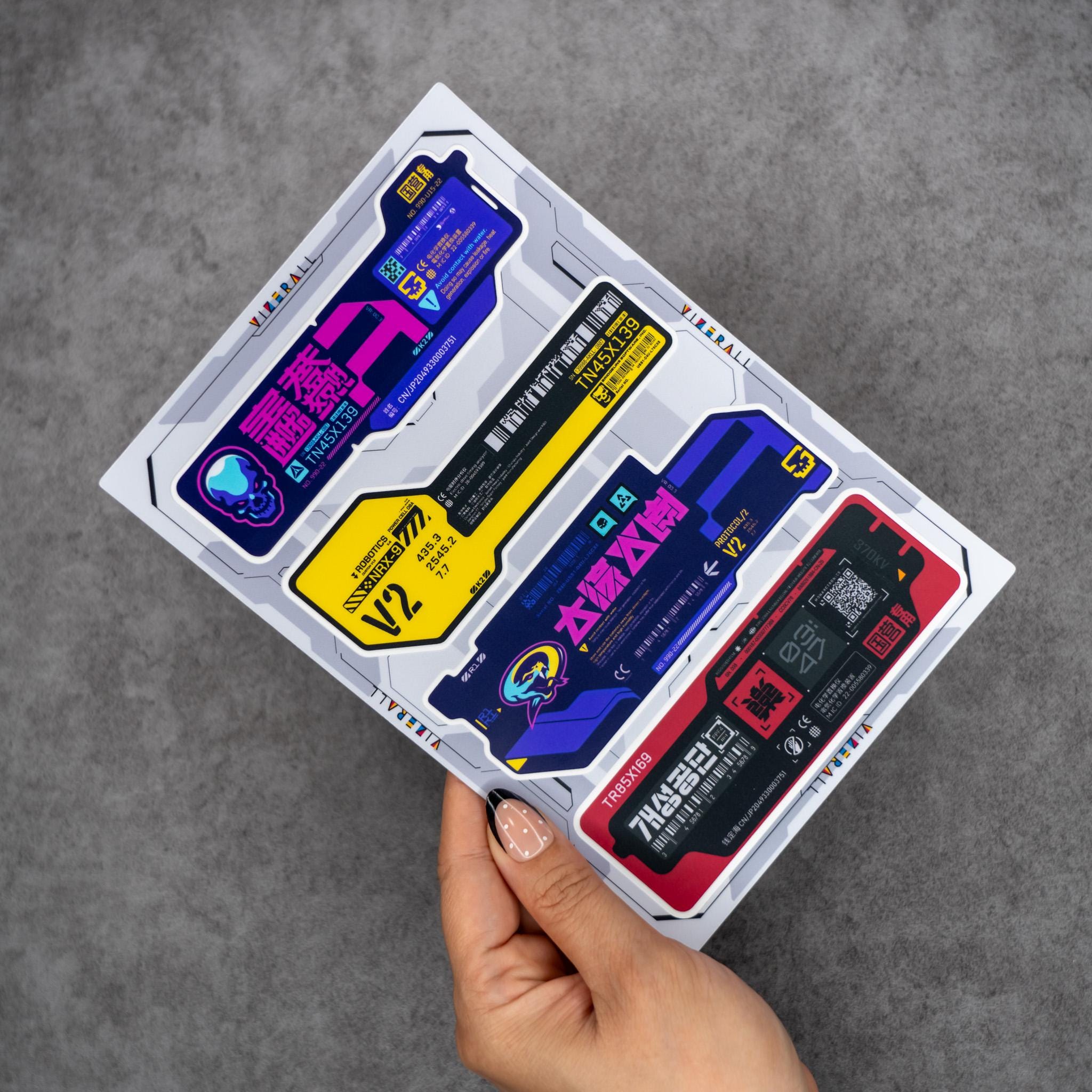 Cyberpunk Sticker Sheet, Industrial Hardware Console Gaming Decal Set ...