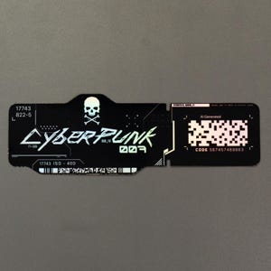 Holo cyberpunk-sticker, schedelmatrixgegevenssleutelhanger, industriële techwear mecha-vinylsticker