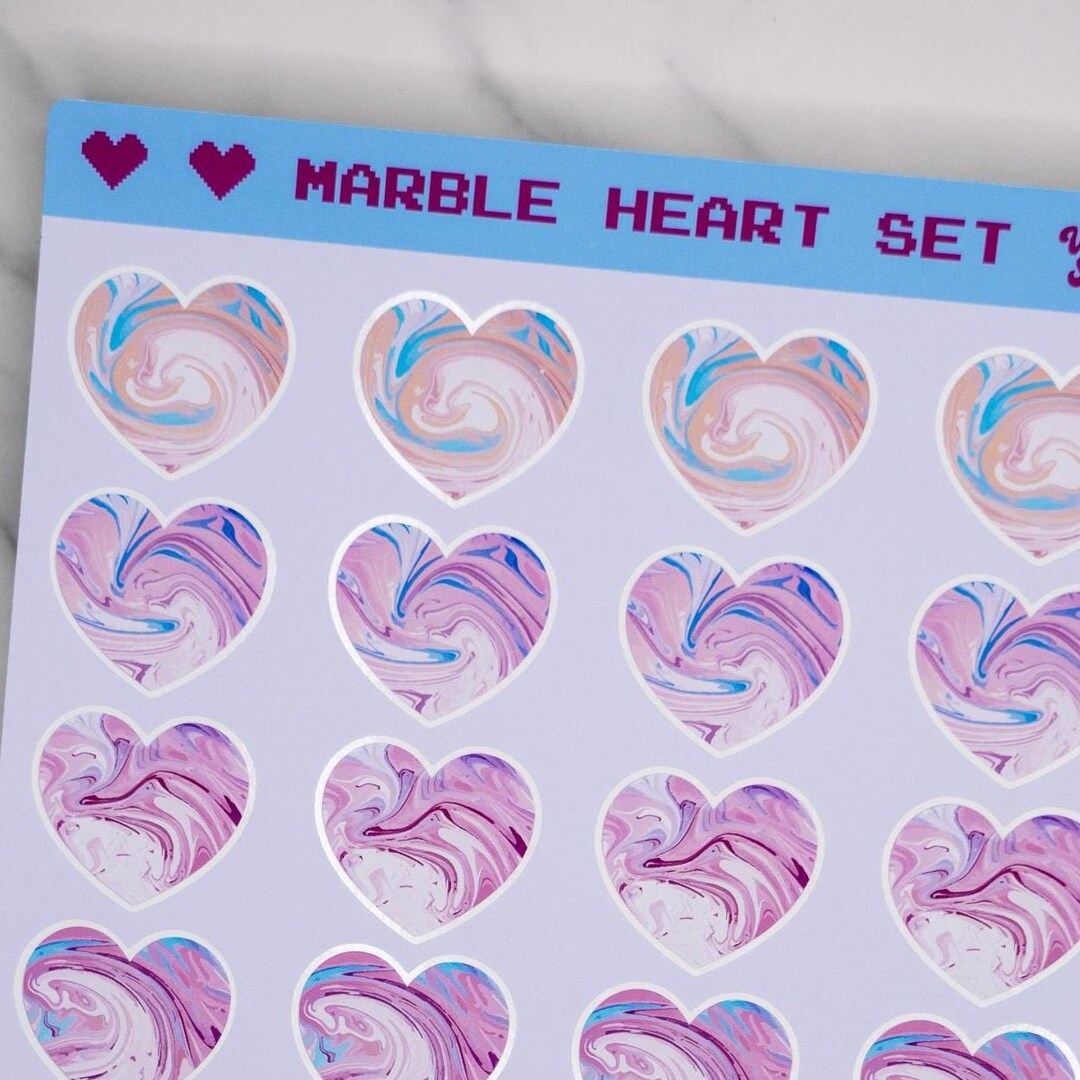 5x9 Sticker Marble Hearts Vinyl Sticker Sheet - Matte Journal Stickers 7.5x9.5 ...