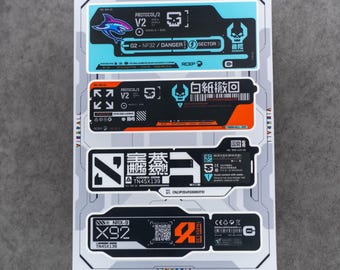 Cyberpunk Sticker Sheet, Industrial Hardware Console Gaming Decal Set - 4 Pack