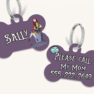 Personalized double sided Halloween movie dog and cat tag, Sally pet tag, nightmare before pet ID tag, Sally dog and cat tag, cartoon movie