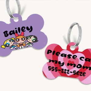 cartoon power girls blossom buttercup bubbles pet personalized id tags