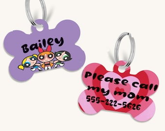 cartoon power girls blossom buttercup bubbles pet personalized id tags