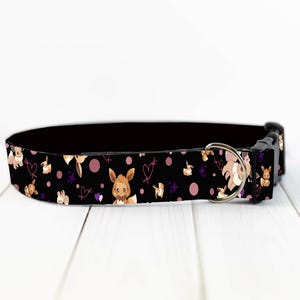 Personalized Eevee dog and cat collar and leash set, pokemon dog collar, anime cat collar and leash, cartoon cat and dog eevee black vr