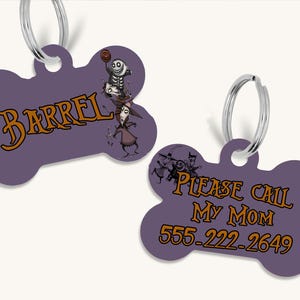 Personalized double sided Halloween movie dog and cat tag, lock shock and barrel pet tag, nightmare before pet ID tag, cartoon movie dog tag