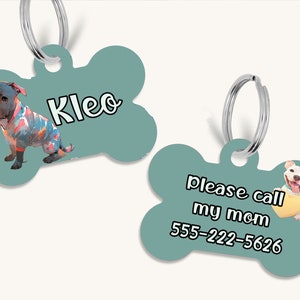 Personalized doubled sided pet id tag, custom dog breed tag, cute Pitbull dog tag, fun pet id tag, lightweight pet tag, silent dog tag