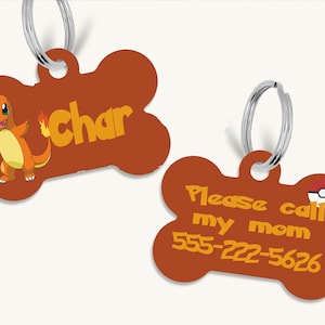 pokemon Charmander anime cartoon game personalized pet dog cat id tag