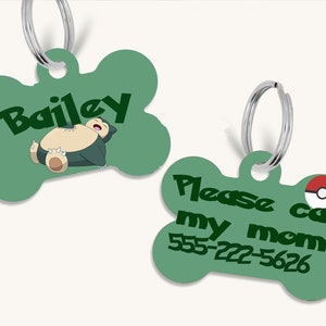 pokemon snorlax cartoon anime personalized pet id tag, Pokemon dog tag, snorlax cat tag, custom cartoon pet tag, double sided dog, cat tag