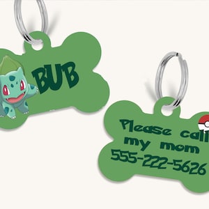 Pokemon Bulbasaur anime game personalized pet dog cat id tag