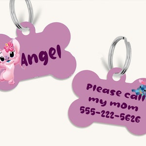 Personalized double sided Angel, Stitch pet id tag, Character cute dog and cat tag, Angel dog tag, Angel cat tag, custom silent id pet tag