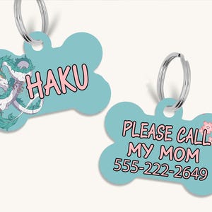 Personalized double sided anime water dragon dog and cat tag, haku pet tag, anime cute pet ID tag, dragon dog and cat tag, cartoon
