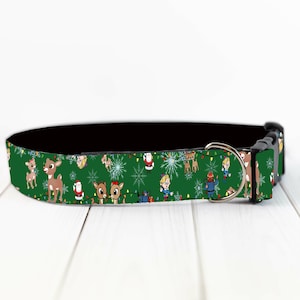 Personalized christmas dog and cat collars, red nose reindeer dog collar, custom chirstmas deer cat collar, holiday cartoon collar and leash