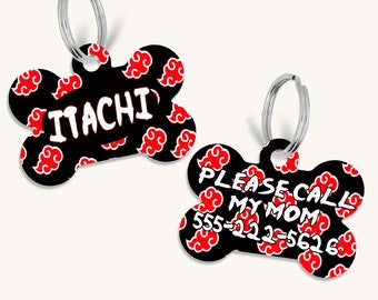 Personalized double sided, Japanese red clouds, Pet id tags, cat and dog tags, customizable id tags