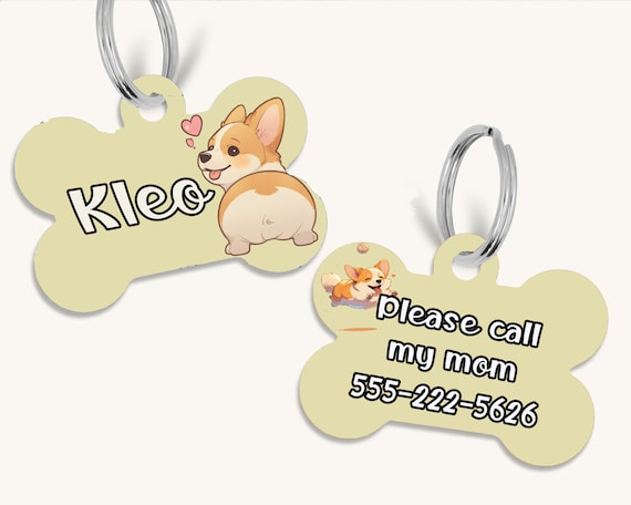 Personalized Double Sided Dog Breed Tag Cute Corgi Pet Id Tag Funny Corgi Butt Dog Tag Custom Dog Breed Corgi Name Tag Dog Id Tag Etsy