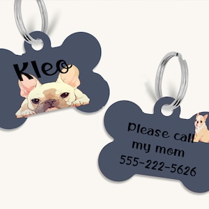 Personalized doubled sided pet id tag, dog breed custom tag, French bulldog id tag, cute Frenchie dog tag, custom silent dog breed tag
